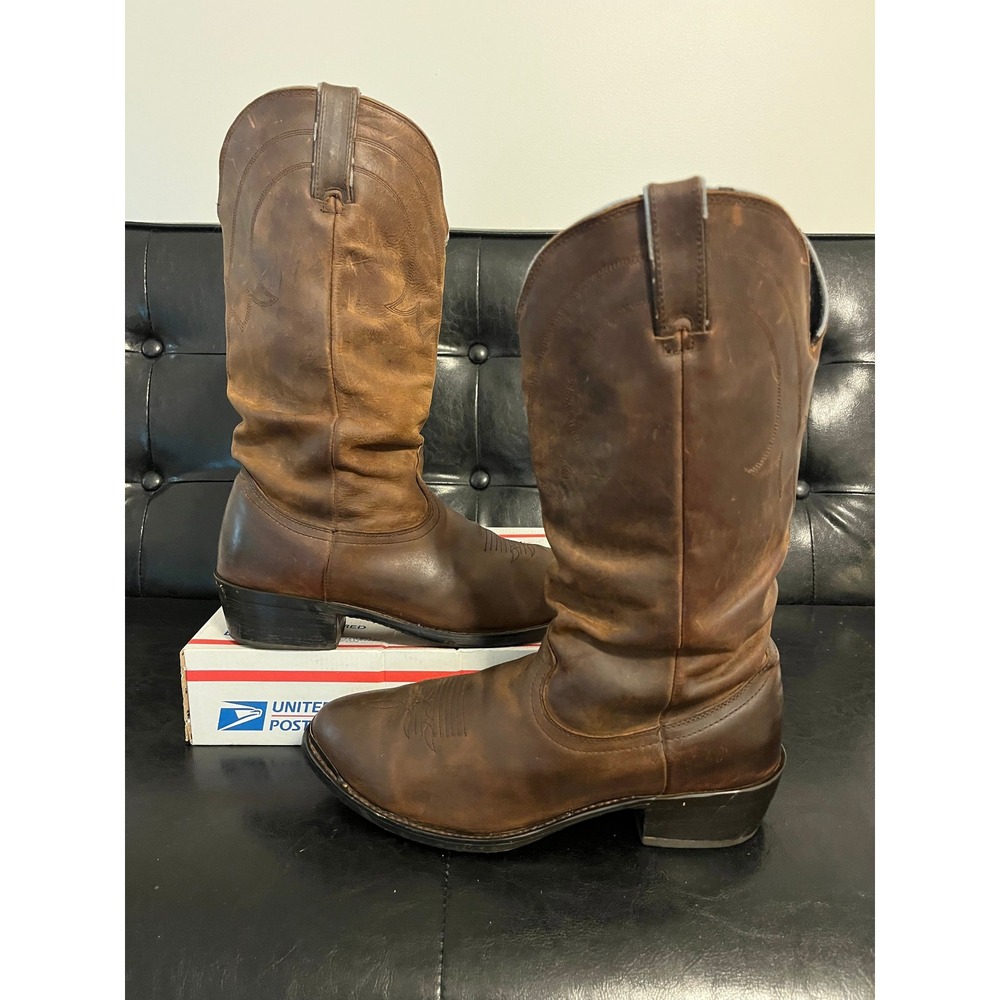 Brown Leather Western Cowboy Boots Pointed Toe